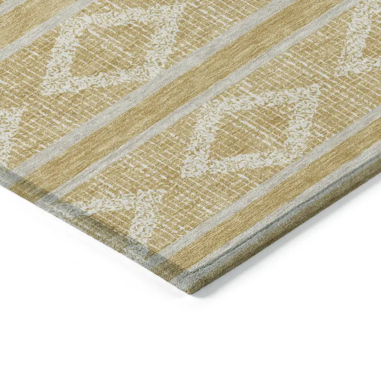 9' X 12' Gold And Ivory Geometric Washable Indoor Outdoor Area Rug