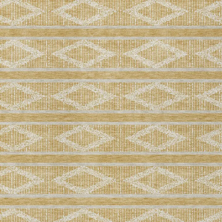 9' X 12' Gold And Ivory Geometric Washable Indoor Outdoor Area Rug