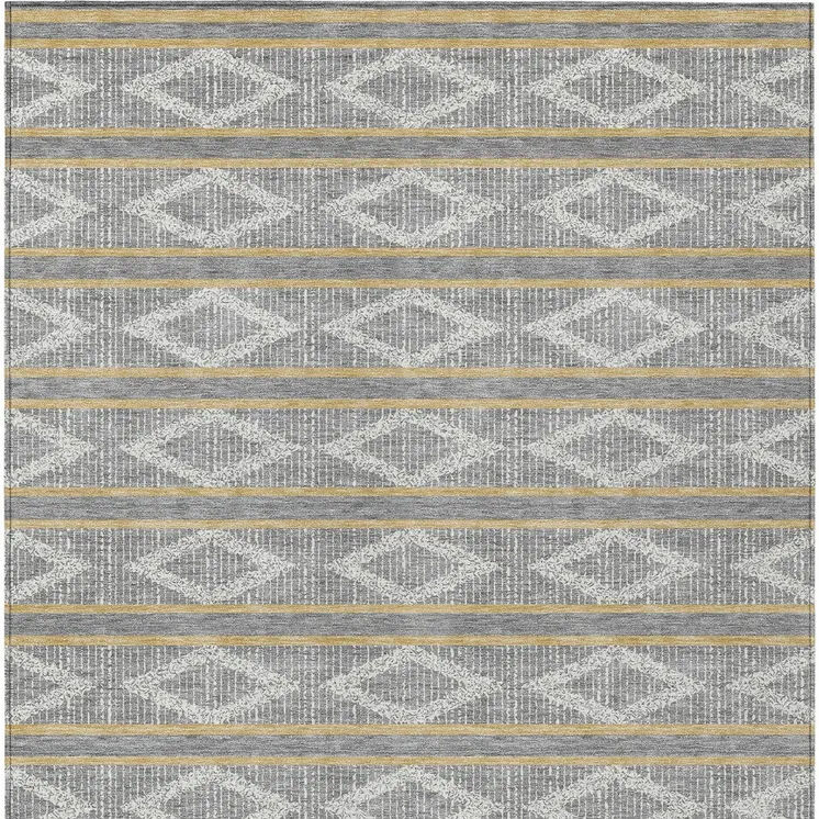 3' X 5' Gray Ivory And Brown Geometric Washable Indoor Outdoor Area Rug