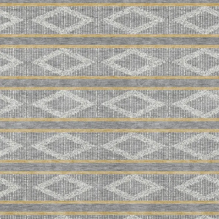 5' X 8' Gray Ivory And Brown Geometric Washable Indoor Outdoor Area Rug