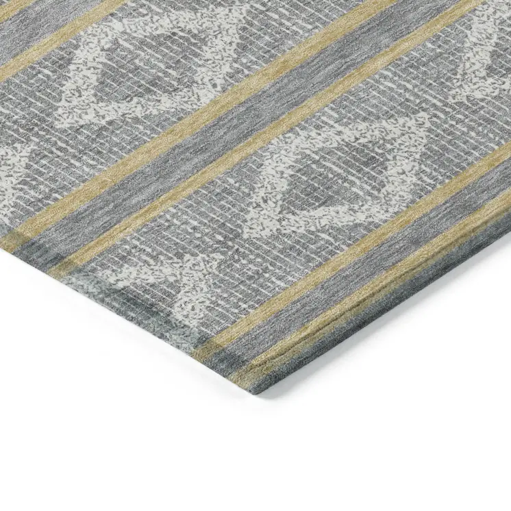 10' X 14' Gray Ivory And Brown Geometric Washable Indoor Outdoor Area Rug