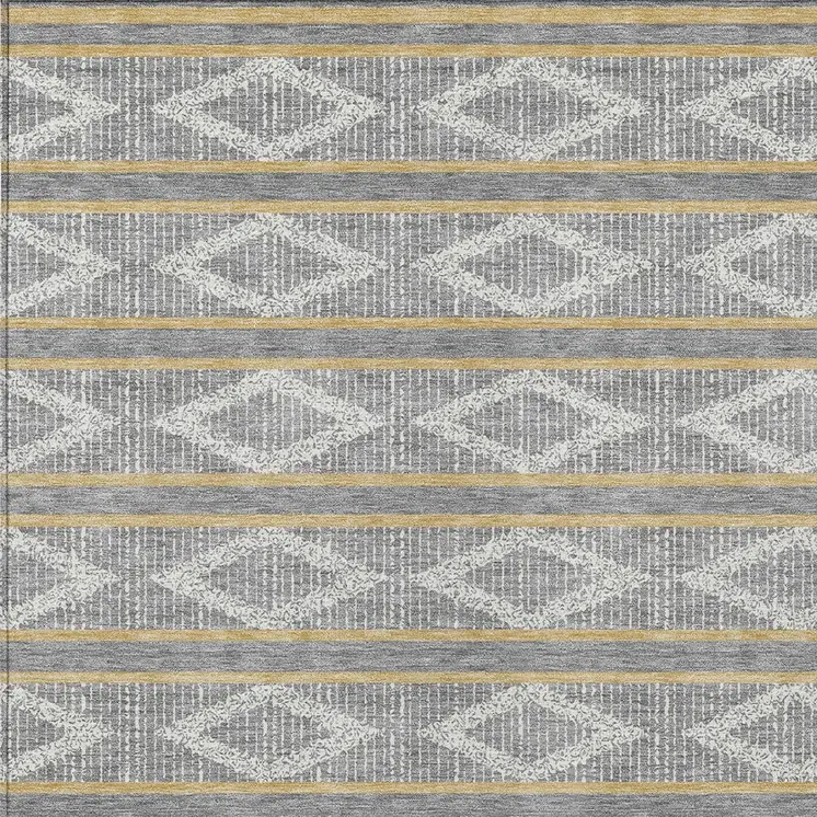 10' X 14' Gray Ivory And Brown Geometric Washable Indoor Outdoor Area Rug