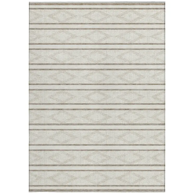 3' X 5' Ivory And Brown Geometric Washable Indoor Outdoor Area Rug