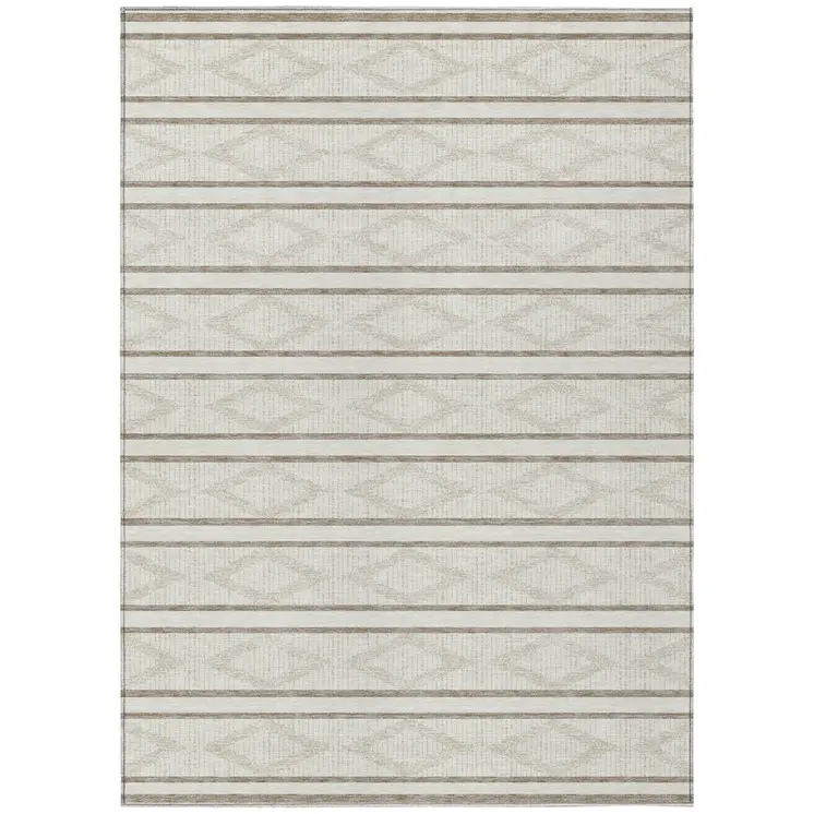 3' X 5' Ivory And Brown Geometric Washable Indoor Outdoor Area Rug