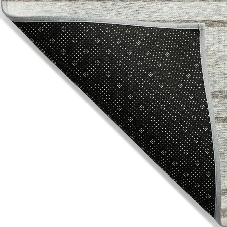 3' X 5' Ivory And Brown Geometric Washable Indoor Outdoor Area Rug