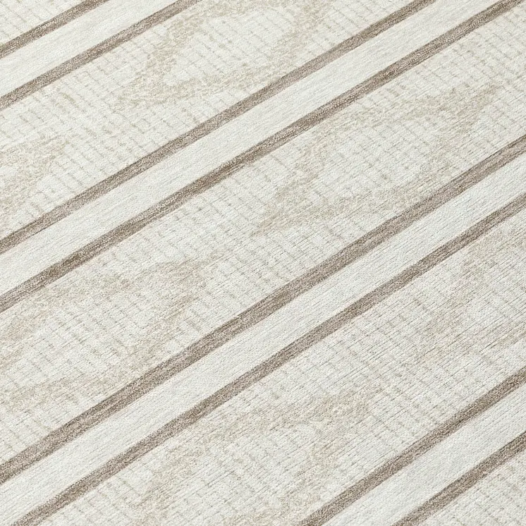 8' Ivory And Brown Round Geometric Washable Indoor Outdoor Area Rug