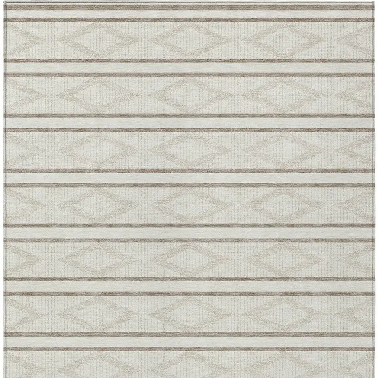 8' X 10' Ivory And Brown Geometric Washable Indoor Outdoor Area Rug