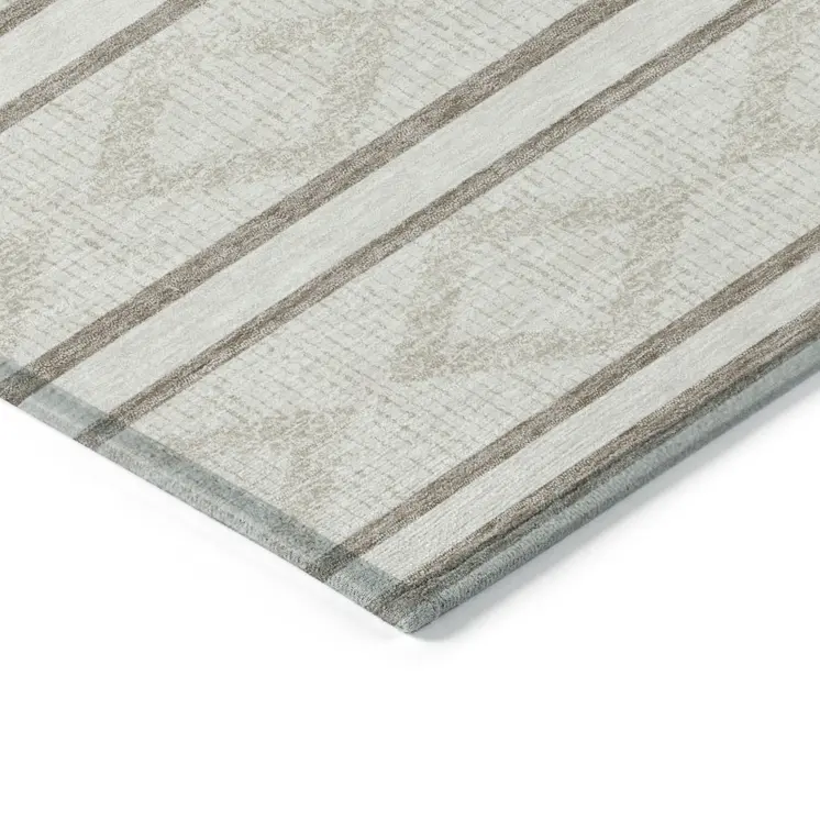8' X 10' Ivory And Brown Geometric Washable Indoor Outdoor Area Rug