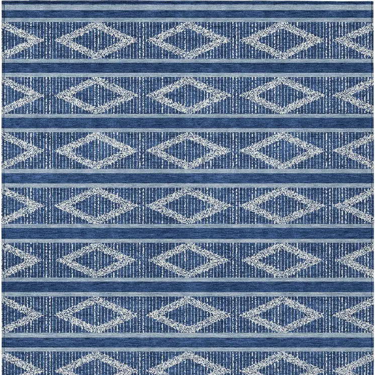 10' X 14' Navy Blue And Ivory Geometric Washable Indoor Outdoor Area Rug
