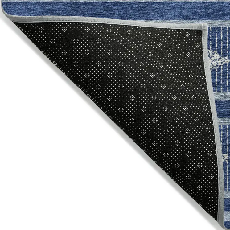 10' X 14' Navy Blue And Ivory Geometric Washable Indoor Outdoor Area Rug
