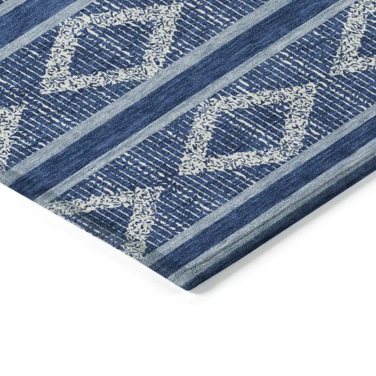 10' X 14' Navy Blue And Ivory Geometric Washable Indoor Outdoor Area Rug
