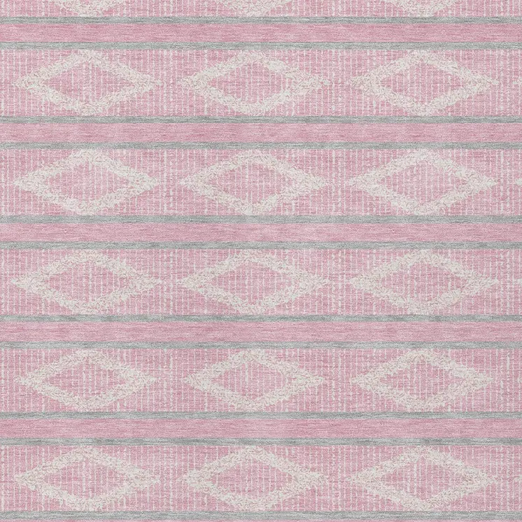 5' X 8' Pink Ivory And Gray Geometric Washable Indoor Outdoor Area Rug