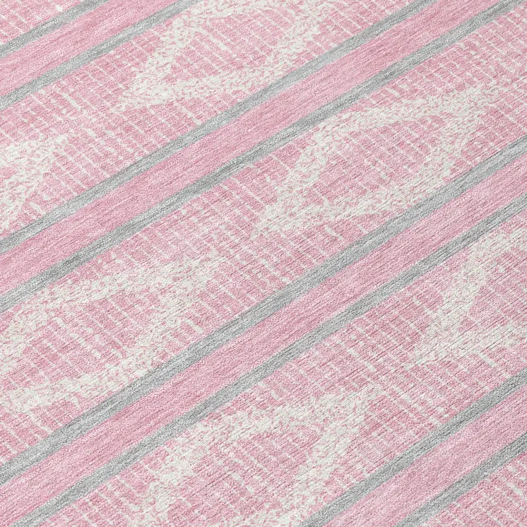 8' Pink Ivory And Gray Round Geometric Washable Indoor Outdoor Area Rug