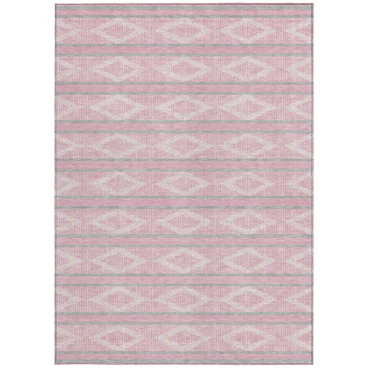 9' X 12' Pink Ivory And Gray Geometric Washable Indoor Outdoor Area Rug