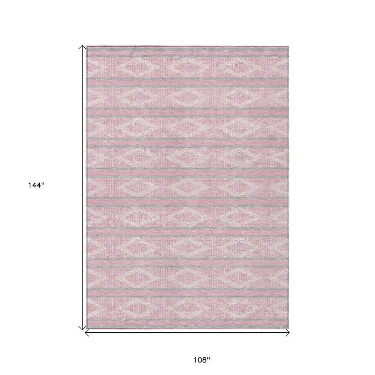 9' X 12' Pink Ivory And Gray Geometric Washable Indoor Outdoor Area Rug
