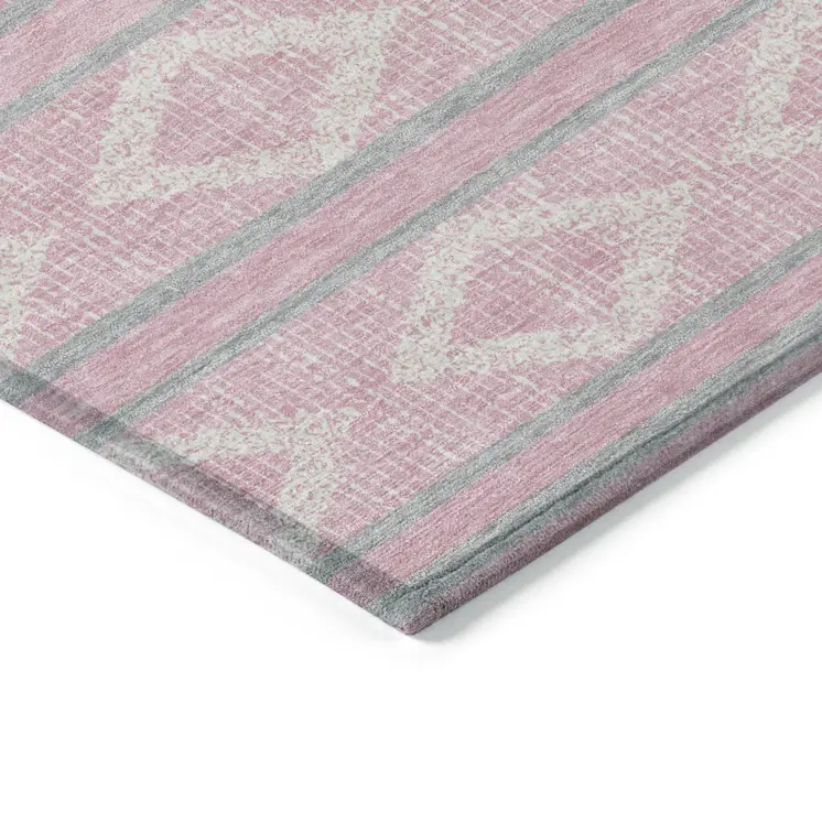 9' X 12' Pink Ivory And Gray Geometric Washable Indoor Outdoor Area Rug