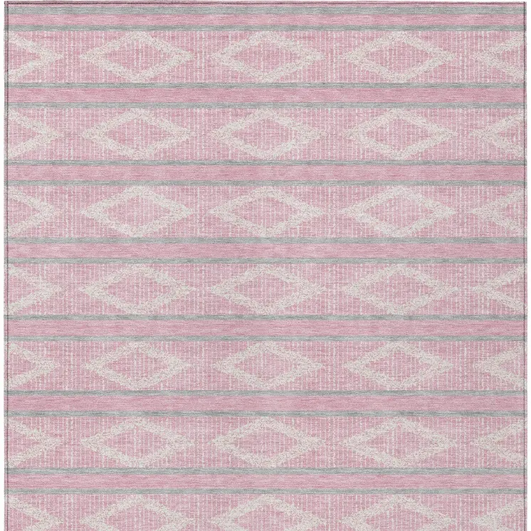 9' X 12' Pink Ivory And Gray Geometric Washable Indoor Outdoor Area Rug