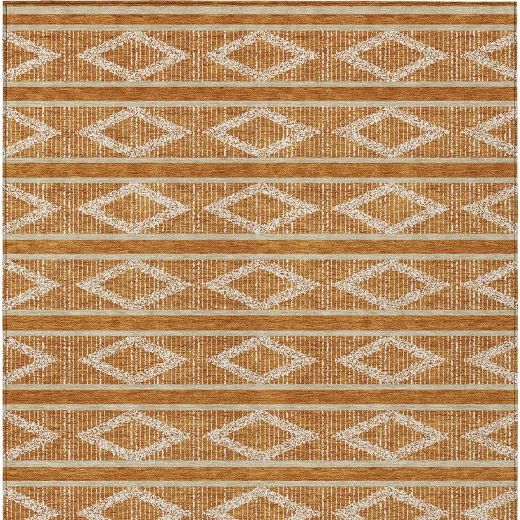 3' X 5' Copper And Ivory Geometric Washable Indoor Outdoor Area Rug