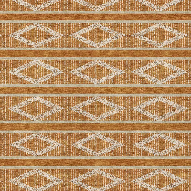 3' X 5' Copper And Ivory Geometric Washable Indoor Outdoor Area Rug