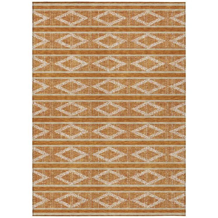 5' X 8' Copper And Ivory Geometric Washable Indoor Outdoor Area Rug