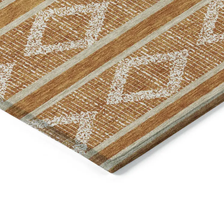 5' X 8' Copper And Ivory Geometric Washable Indoor Outdoor Area Rug