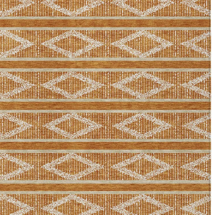 5' X 8' Copper And Ivory Geometric Washable Indoor Outdoor Area Rug