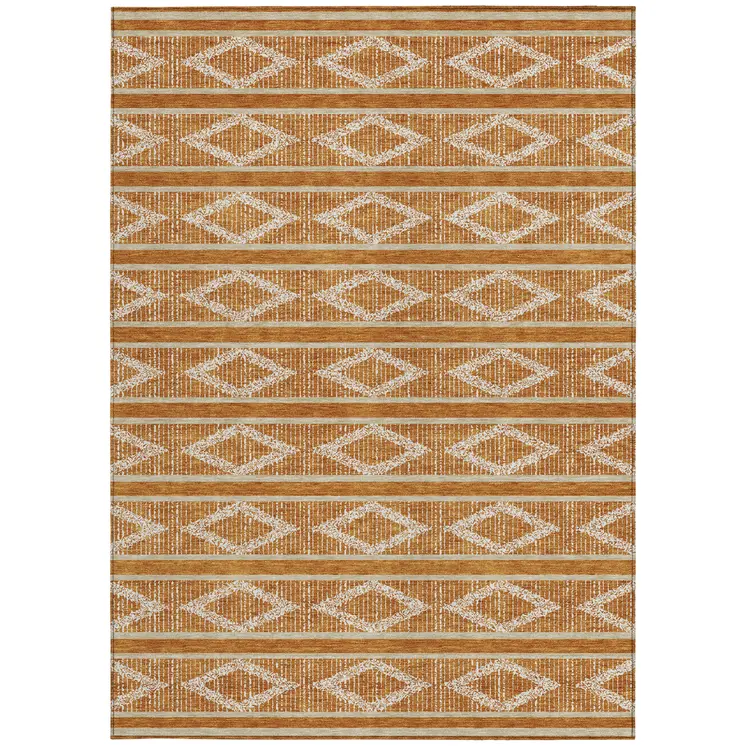 10' X 14' Copper And Ivory Geometric Washable Indoor Outdoor Area Rug