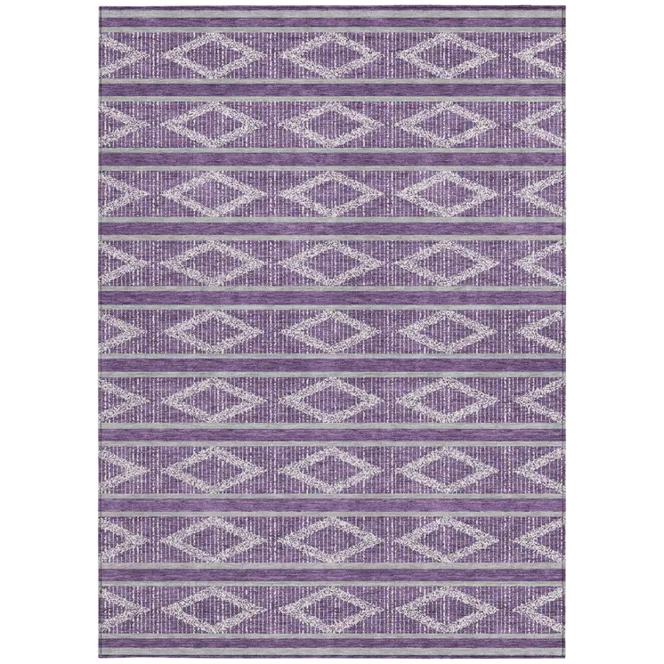 3' X 5' Purple Gray And Ivory Geometric Washable Indoor Outdoor Area Rug