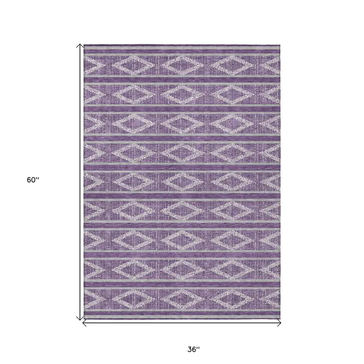 3' X 5' Purple Gray And Ivory Geometric Washable Indoor Outdoor Area Rug