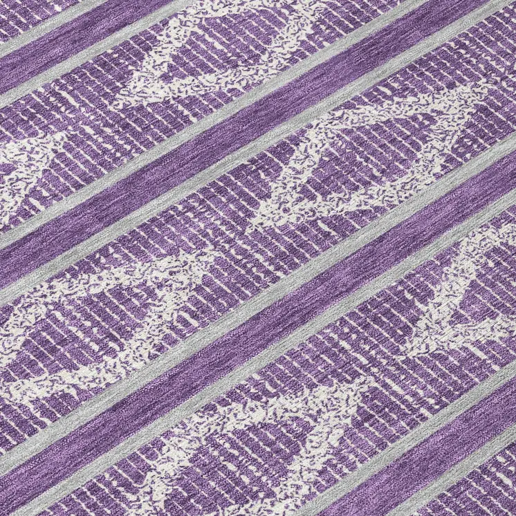 8' Purple Gray And Ivory Round Geometric Washable Indoor Outdoor Area Rug