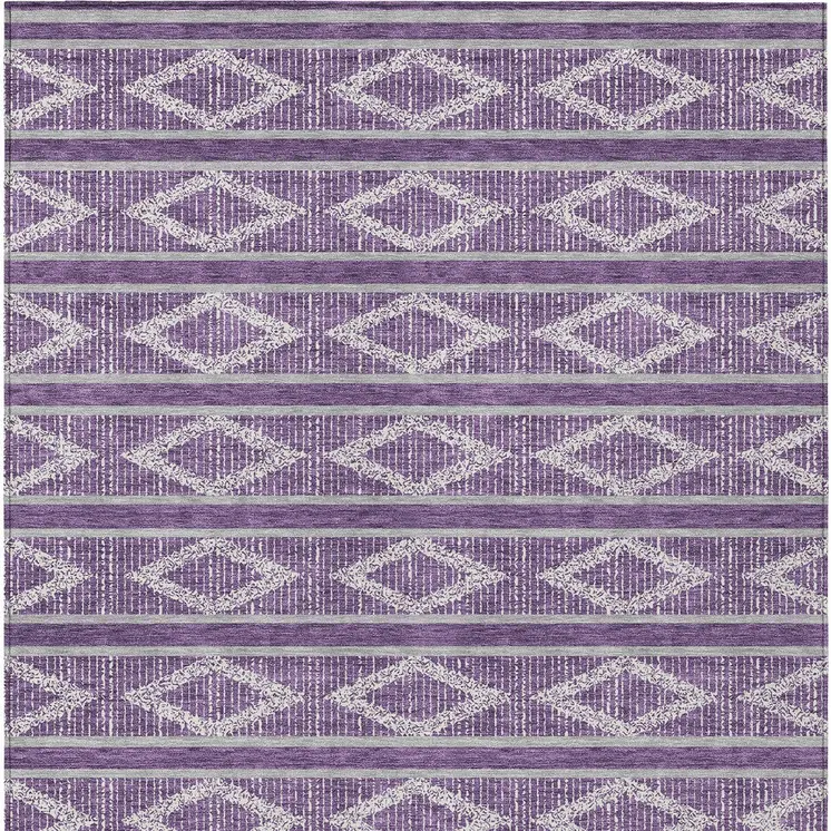 8' X 10' Purple Gray And Ivory Geometric Washable Indoor Outdoor Area Rug