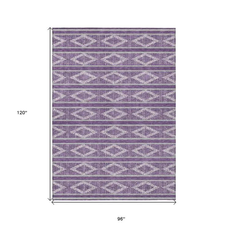 8' X 10' Purple Gray And Ivory Geometric Washable Indoor Outdoor Area Rug