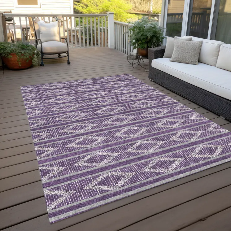 8' X 10' Purple Gray And Ivory Geometric Washable Indoor Outdoor Area Rug