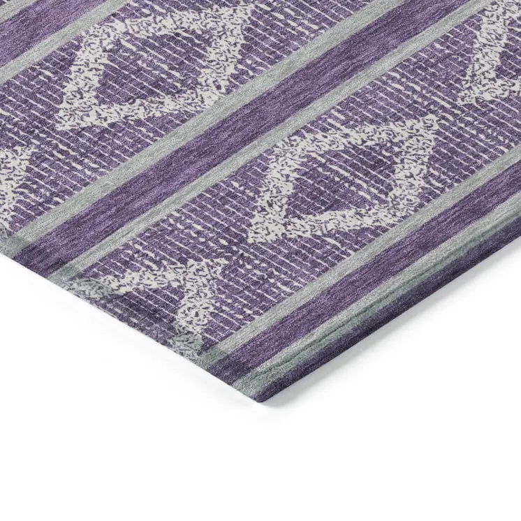 8' X 10' Purple Gray And Ivory Geometric Washable Indoor Outdoor Area Rug