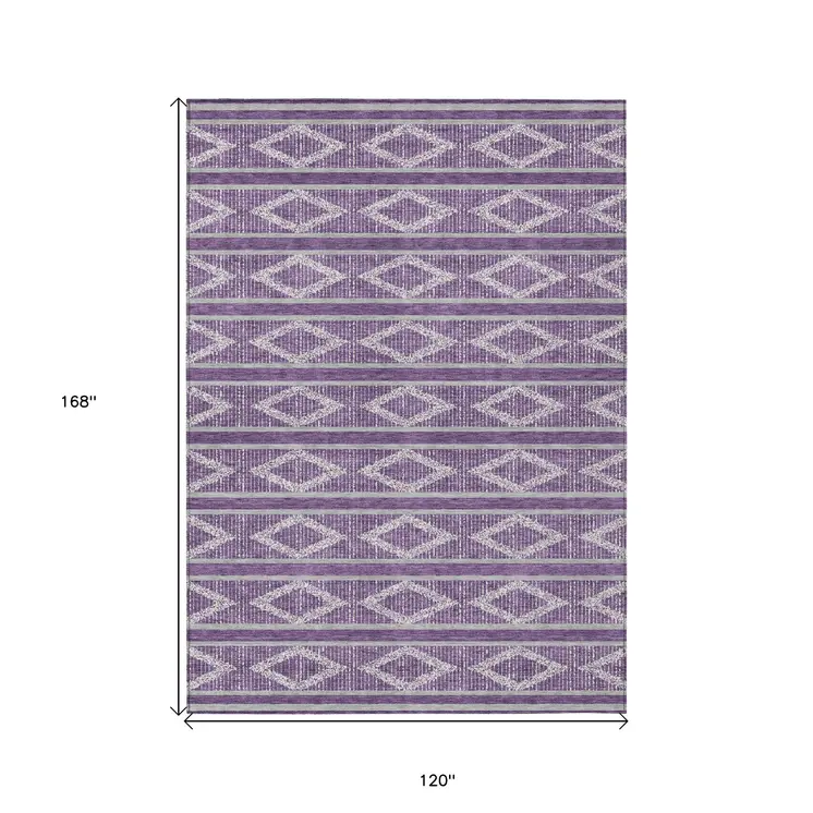 10' X 14' Purple Gray And Ivory Geometric Washable Indoor Outdoor Area Rug