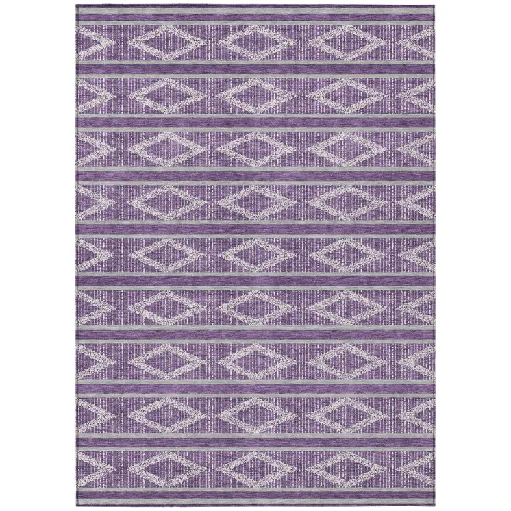10' X 14' Purple Gray And Ivory Geometric Washable Indoor Outdoor Area Rug