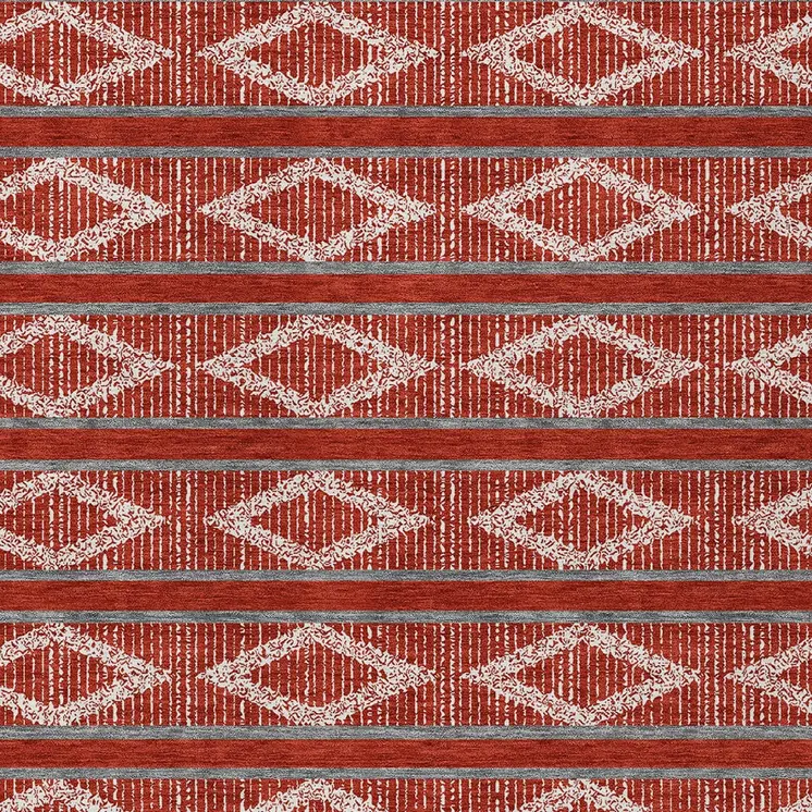 3' X 5' Red Ivory And Gray Geometric Washable Indoor Outdoor Area Rug