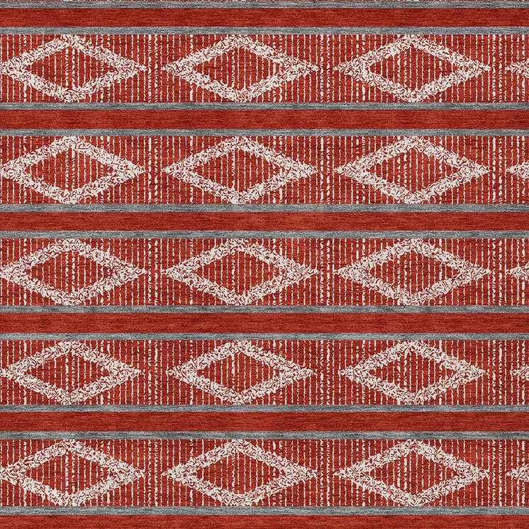 5' X 8' Red Ivory And Gray Geometric Washable Indoor Outdoor Area Rug