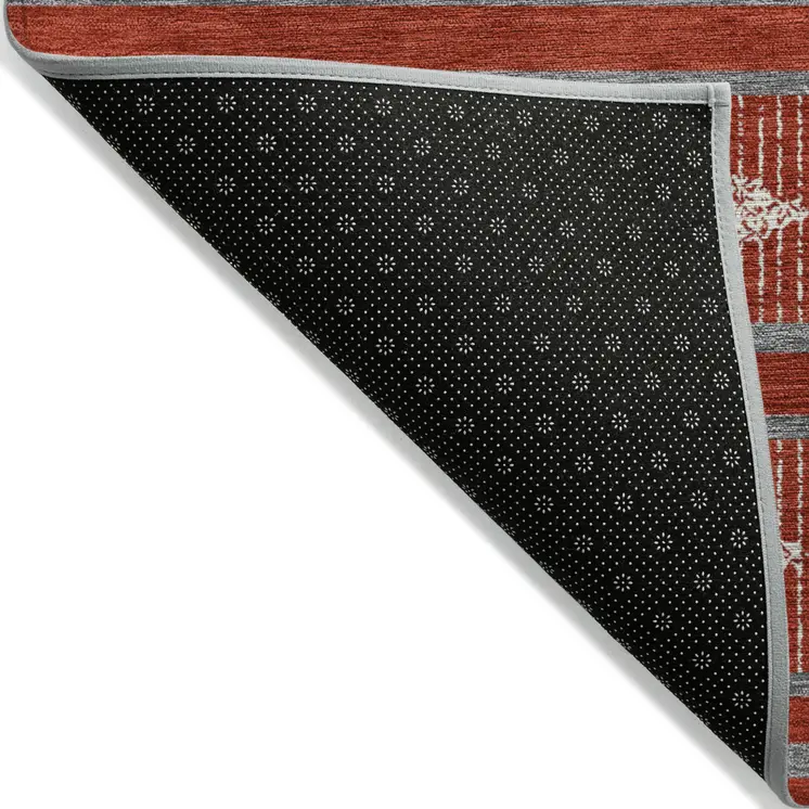 10' X 14' Red Ivory And Gray Geometric Washable Indoor Outdoor Area Rug