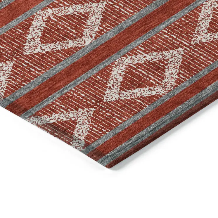10' X 14' Red Ivory And Gray Geometric Washable Indoor Outdoor Area Rug
