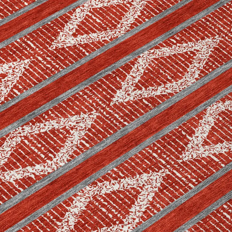 10' X 14' Red Ivory And Gray Geometric Washable Indoor Outdoor Area Rug