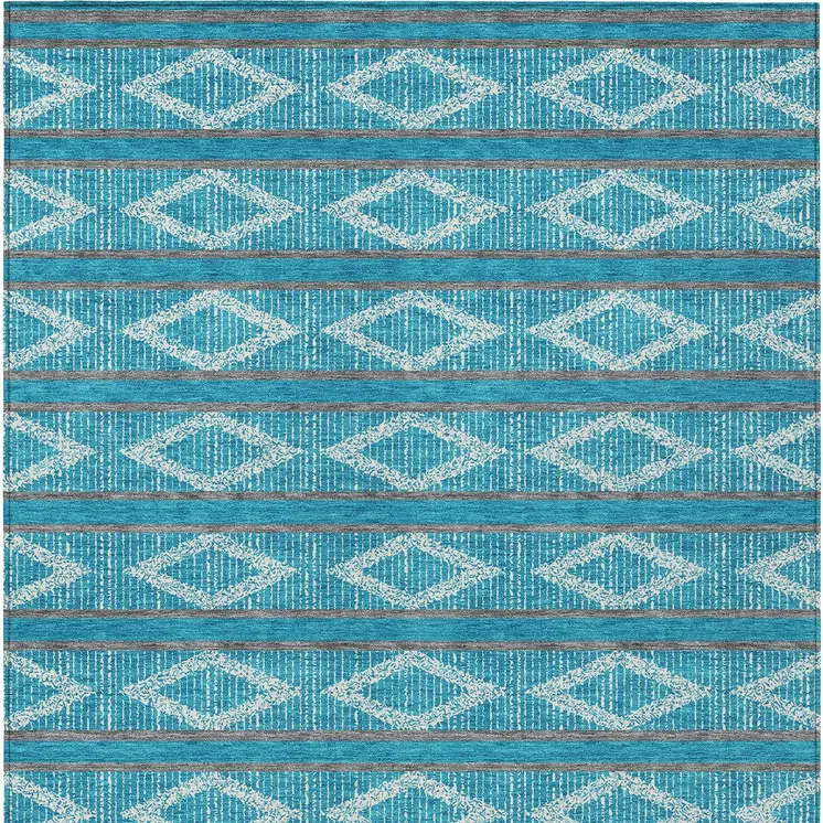 3' X 5' Teal Blue Gray And Ivory Geometric Washable Indoor Outdoor Area Rug