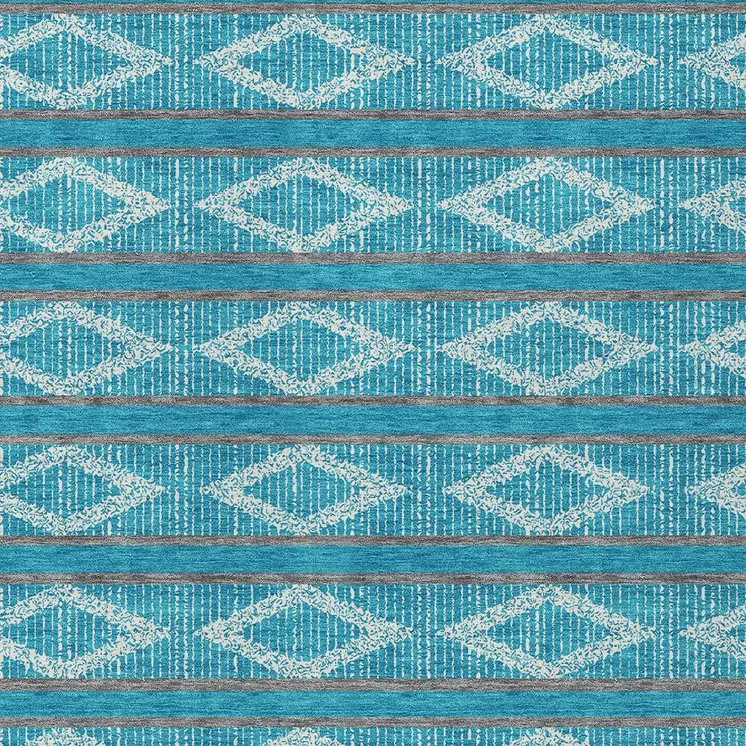 3' X 5' Teal Blue Gray And Ivory Geometric Washable Indoor Outdoor Area Rug