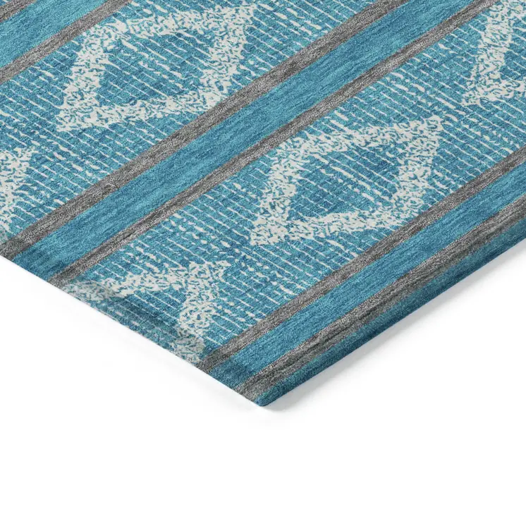 5' X 8' Teal Blue Gray And Ivory Geometric Washable Indoor Outdoor Area Rug