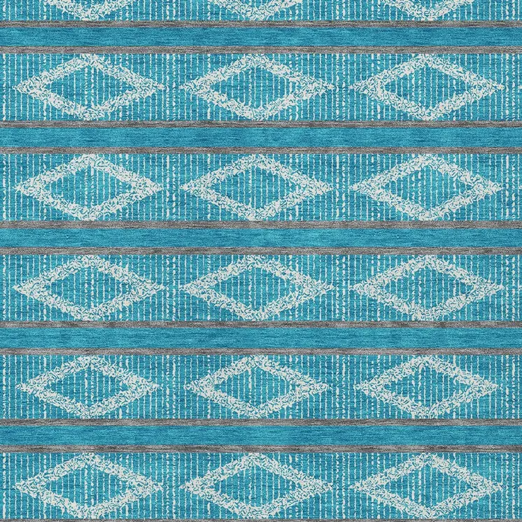 5' X 8' Teal Blue Gray And Ivory Geometric Washable Indoor Outdoor Area Rug