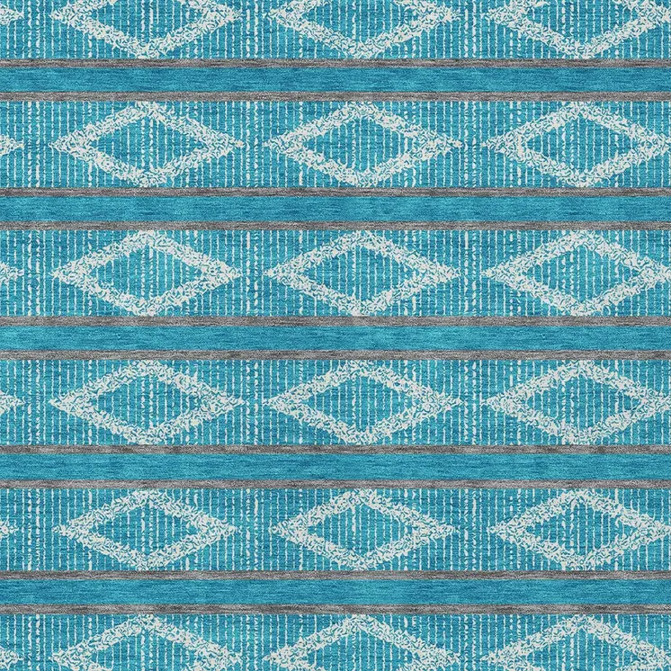 8' X 10' Teal Blue Gray And Ivory Geometric Washable Indoor Outdoor Area Rug