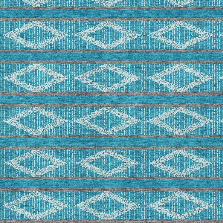9' X 12' Teal Blue Gray And Ivory Geometric Washable Indoor Outdoor Area Rug