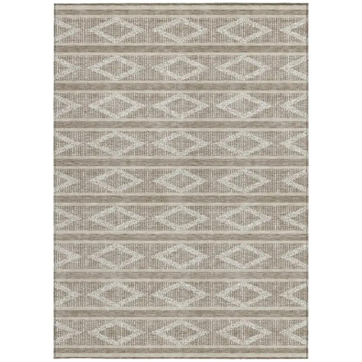 3' X 5' Taupe And Ivory Geometric Washable Indoor Outdoor Area Rug