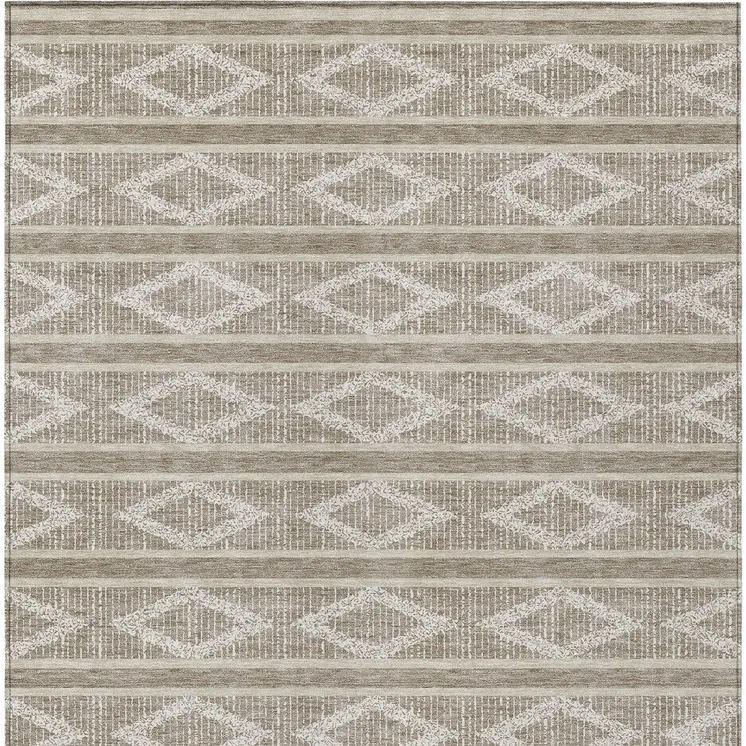 5' X 8' Taupe And Ivory Geometric Washable Indoor Outdoor Area Rug