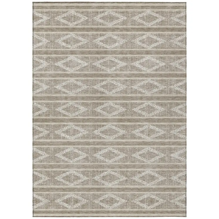 5' X 8' Taupe And Ivory Geometric Washable Indoor Outdoor Area Rug